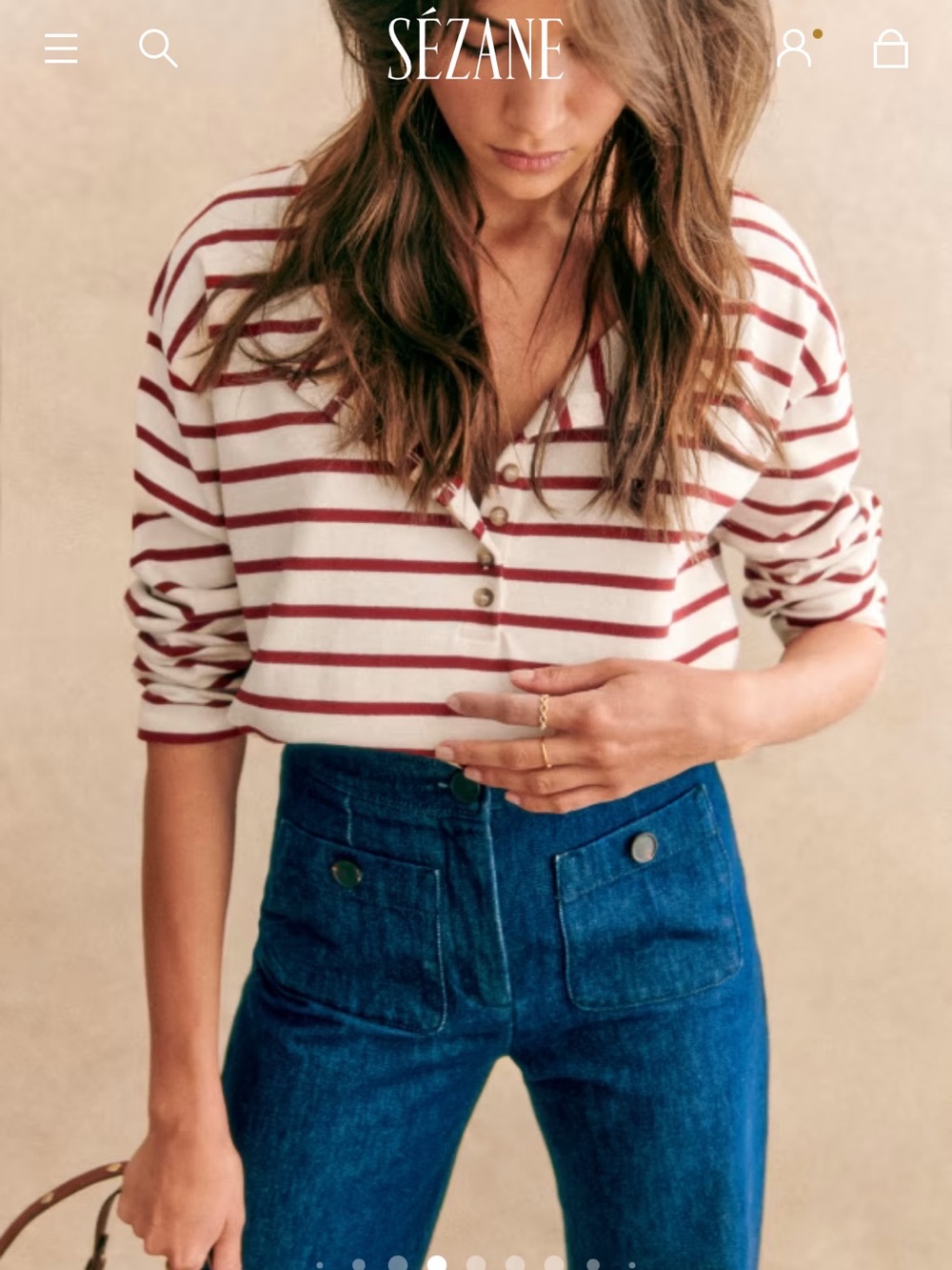Sezane Gatsby Mariniere Ecru Burgundy Top Size XS